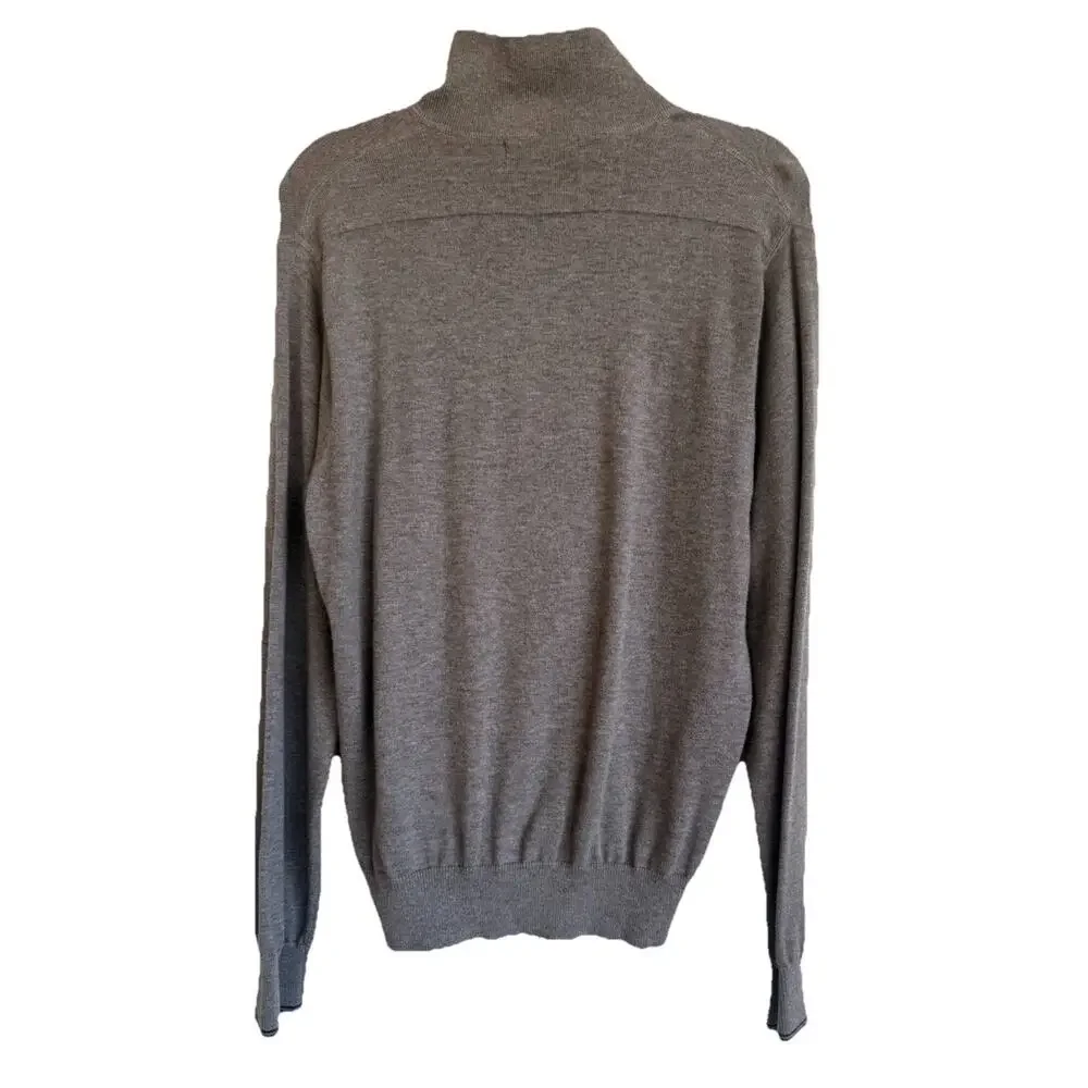 Banana Republic Men’s 1/4 Zip Sweater Gray Striped Pima Cotton Wool Pullover M